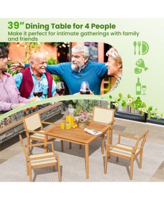 40'' 4-Person Outdoor Acacia Wood Dining Table w/ 1.96'' Umbrella Hole for Porch