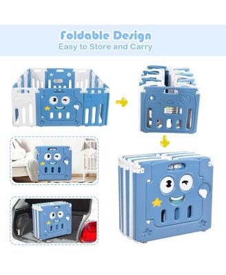 16-Panel Foldable Baby Playpen Kids Activity Centre w/ Lock Door & Rubber Mats