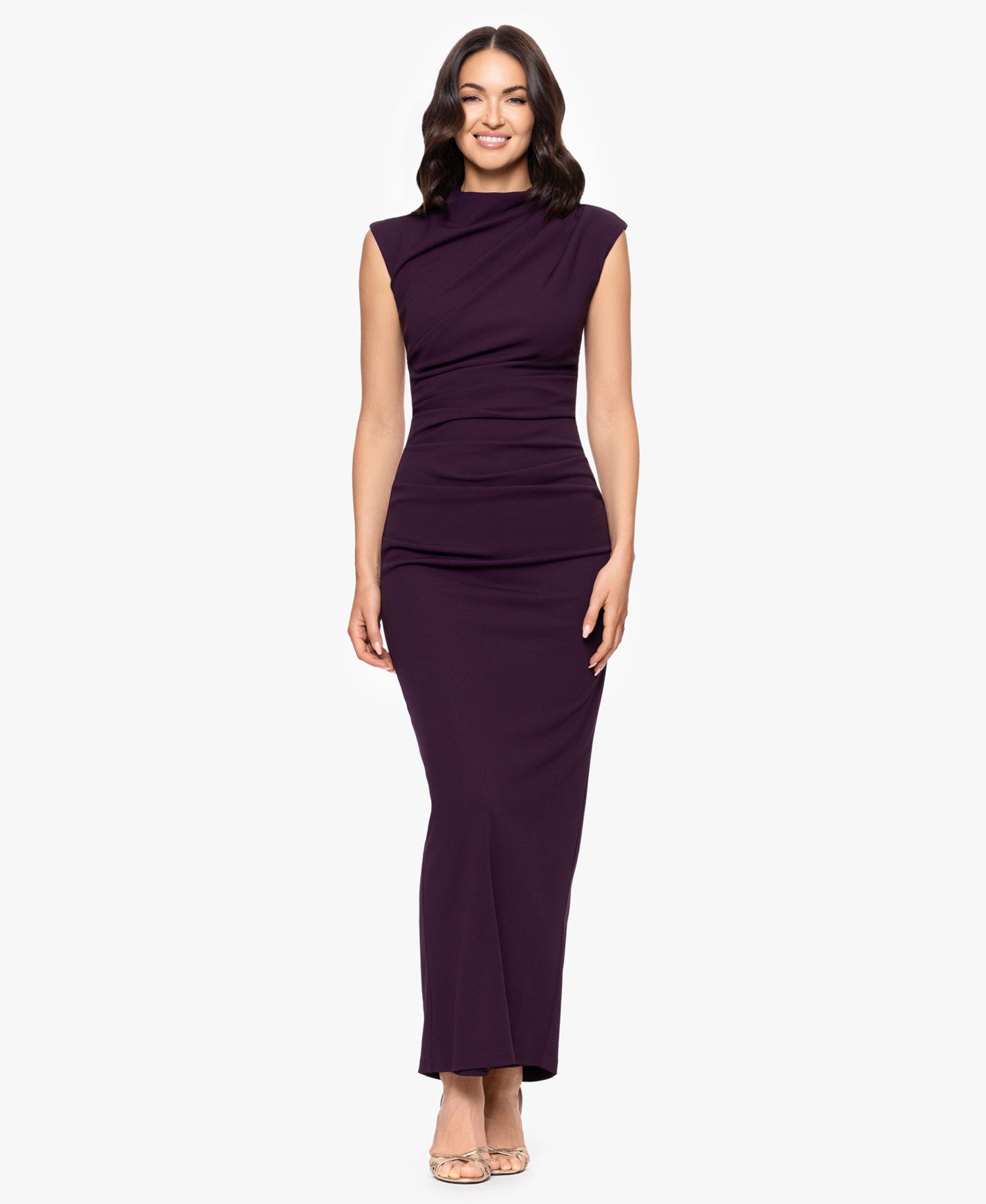 Women's Ruched Scuba Crepe Mock Neck Dress