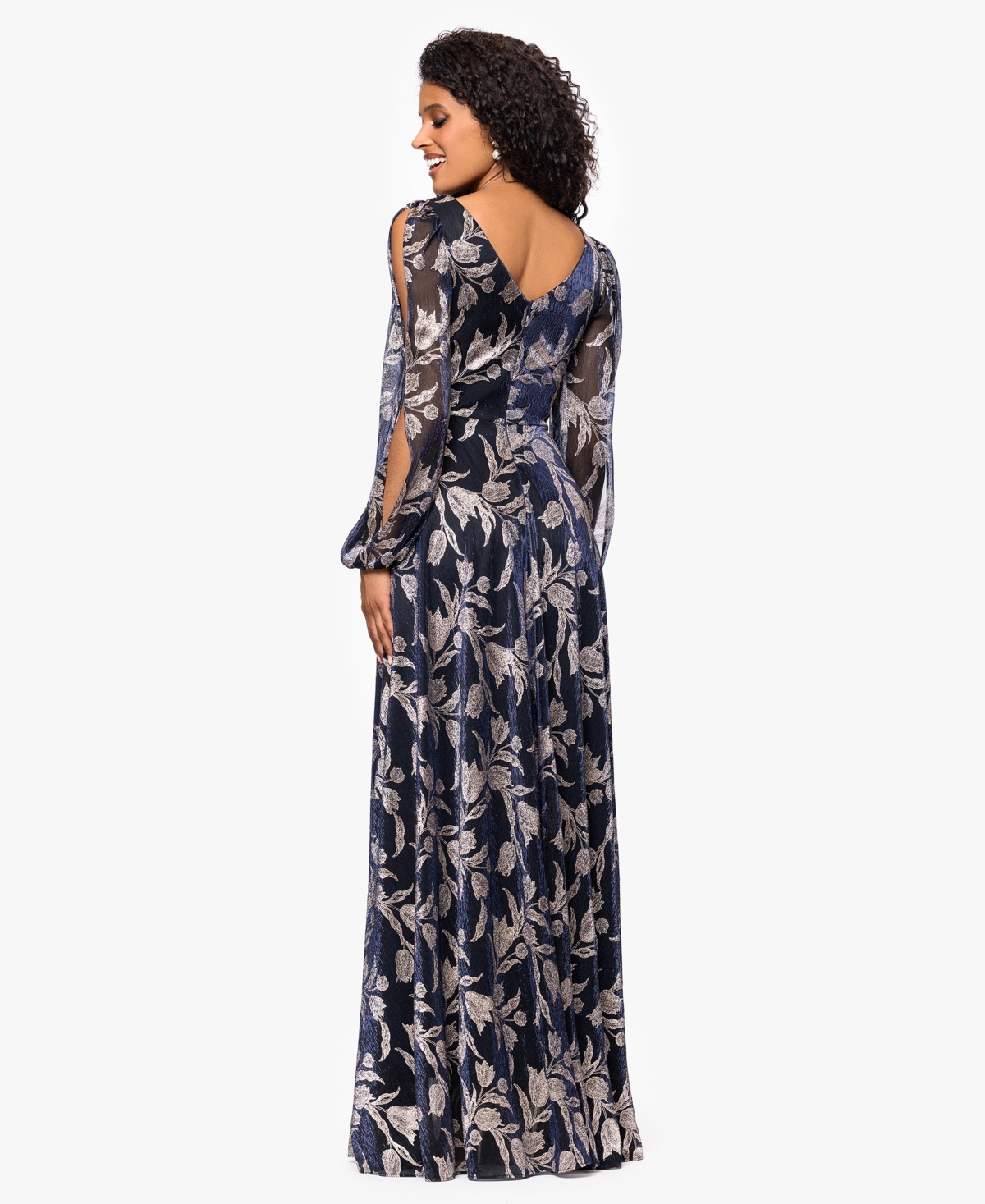 Betsy & Adam Women'sâ Long Sleeve Metallic Crinkle Pattern Dress In Gray