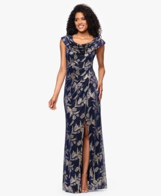 Women's&nbsp;Long Foil Crinkle Cowl Neck Dress