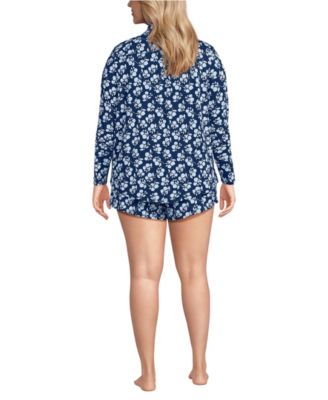 Plus Size Cooling 3 Piece Pajama Set - Long Sleeve Top Cami and Shorts