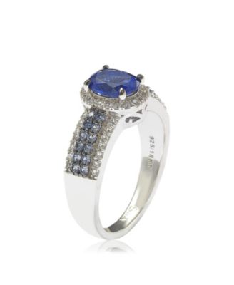 Suzy Levian Sterling Silver Oval-Cut Sapphire & Created White Sapphire Anniversary Ring
