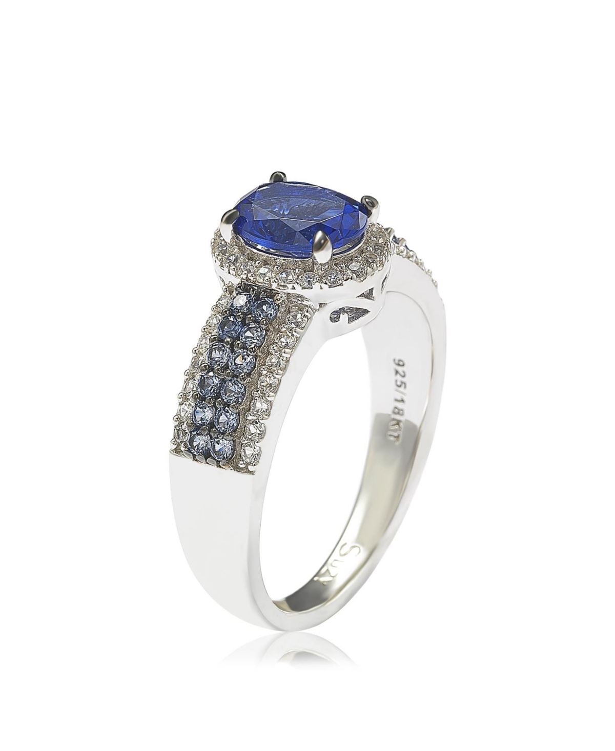 Suzy Levian New York Sterling Silver Oval-Cut Sapphire & Created White Anniversary Ring