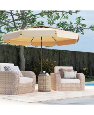 10 Feet Solar Patio Umbrella with 3-Tier Vented Top-Gray