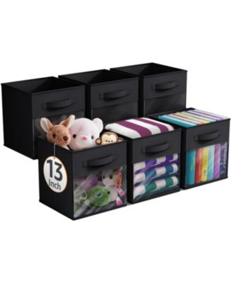 13 Inch 6 Pack Collapsible Fabric Storage Bins with Clear Window - for Organizing Clothes, Toys, Books, Shelves, Closets & more