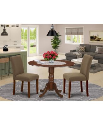 3-Piece Rubberwood Pedestal Table with Linen Fabric Chairs Dining Room Set
