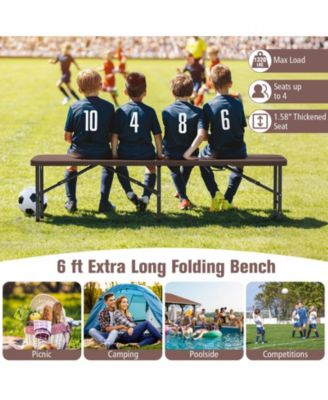 Set Of 2 6FT Plastic Folding Bench w/ 1320 LBS Capacity Handle & Lock For Outdoor