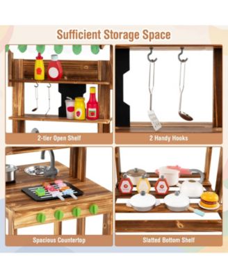 Double-Sided Mud Kitchen with Canopy and Chalkboard for 3+ Years Old