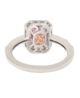 Suzy Levian Sterling Silver Emerald Cut Sapphire & Created White Sapphire Halo Ring