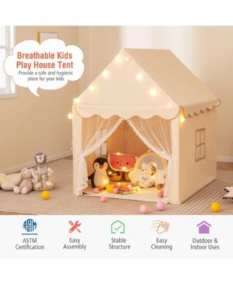 Kids Playhouse Tent with Star Lights and Mat