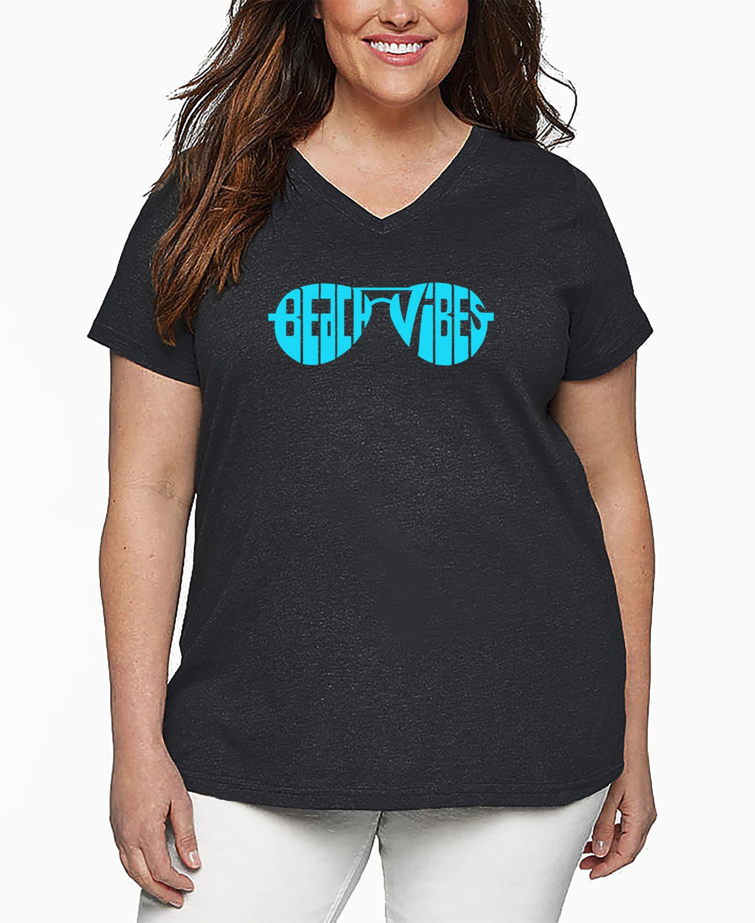 Plus Size Beach Vibes Word Art V-Neck T-Shirt