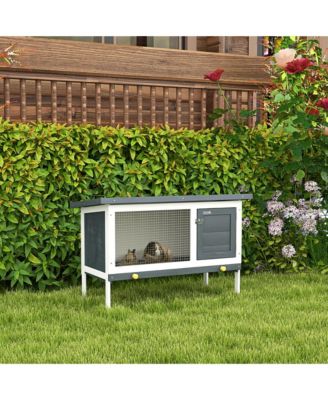 Fir Wood Rabbit Hutch W/ Slide-Out Tray and Openable Roof, Dark