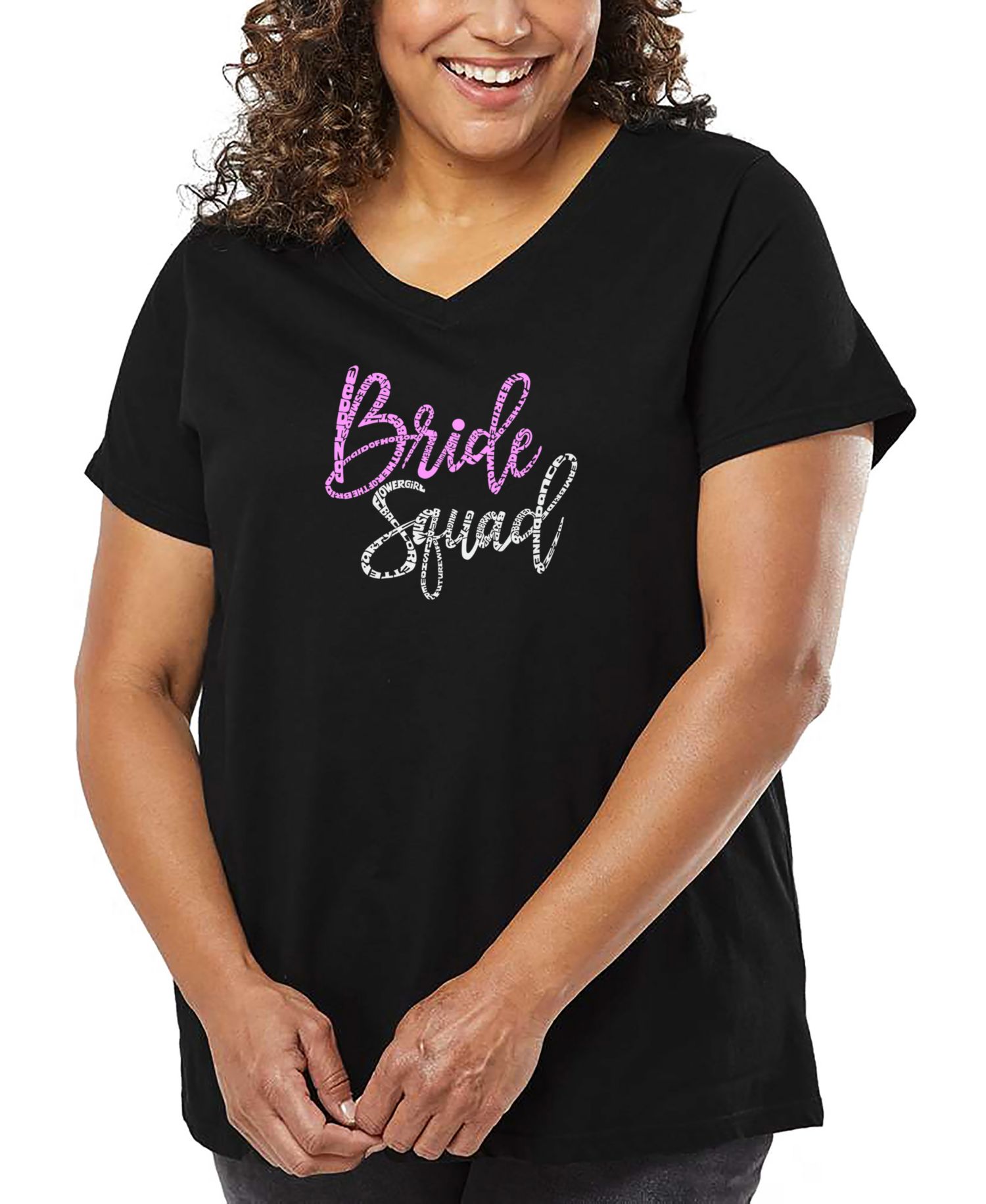 Plus Size Bride Squad Word Art V-Neck T-Shirt