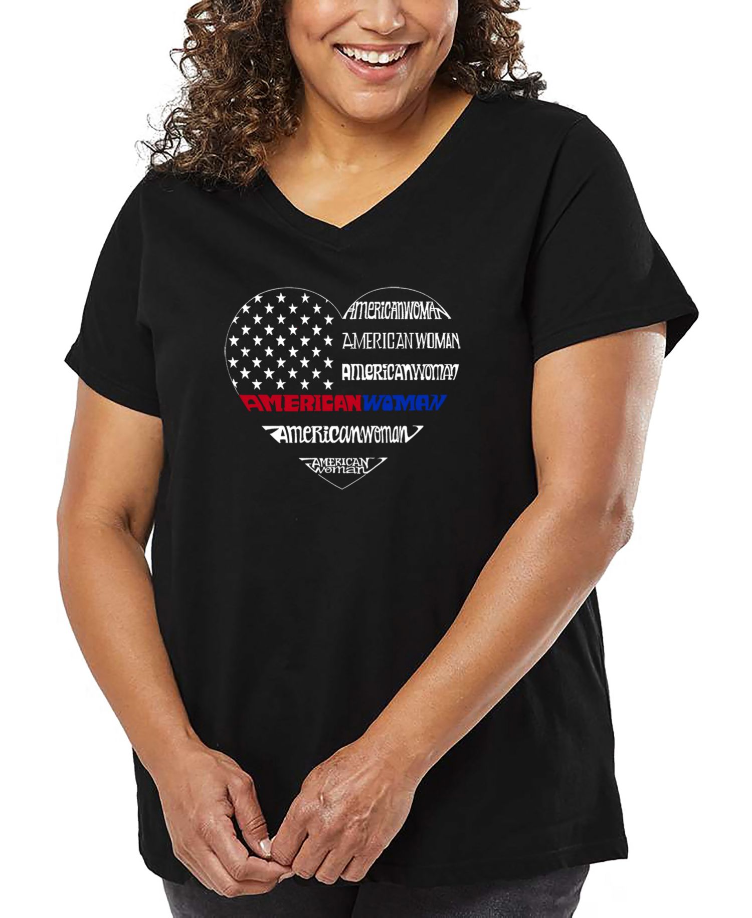 Plus Size American Woman Word Art V-Neck T-Shirt
