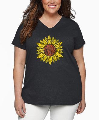 Plus Size Sunflower Word Art V-Neck T-Shirt