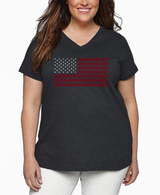 Plus Size USA Flag Word Art V-Neck T-Shirt