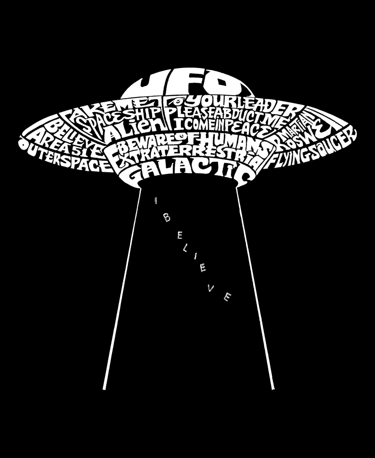 La Pop Art Plus Size Flying Saucer Ufo Word Art V-neck T-shirt In Black