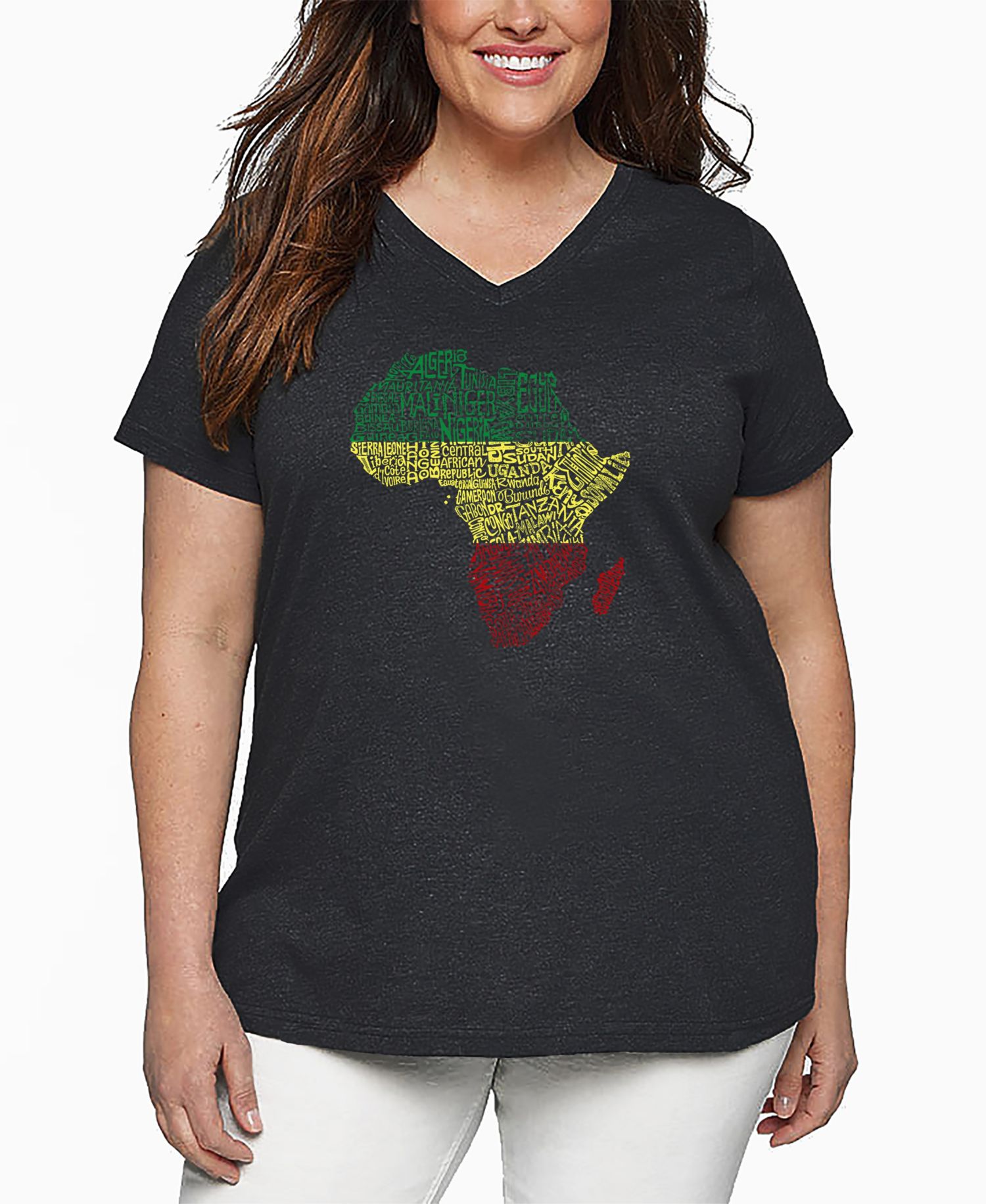 Plus Size Countries in Africa Word Art V-Neck T-Shirt