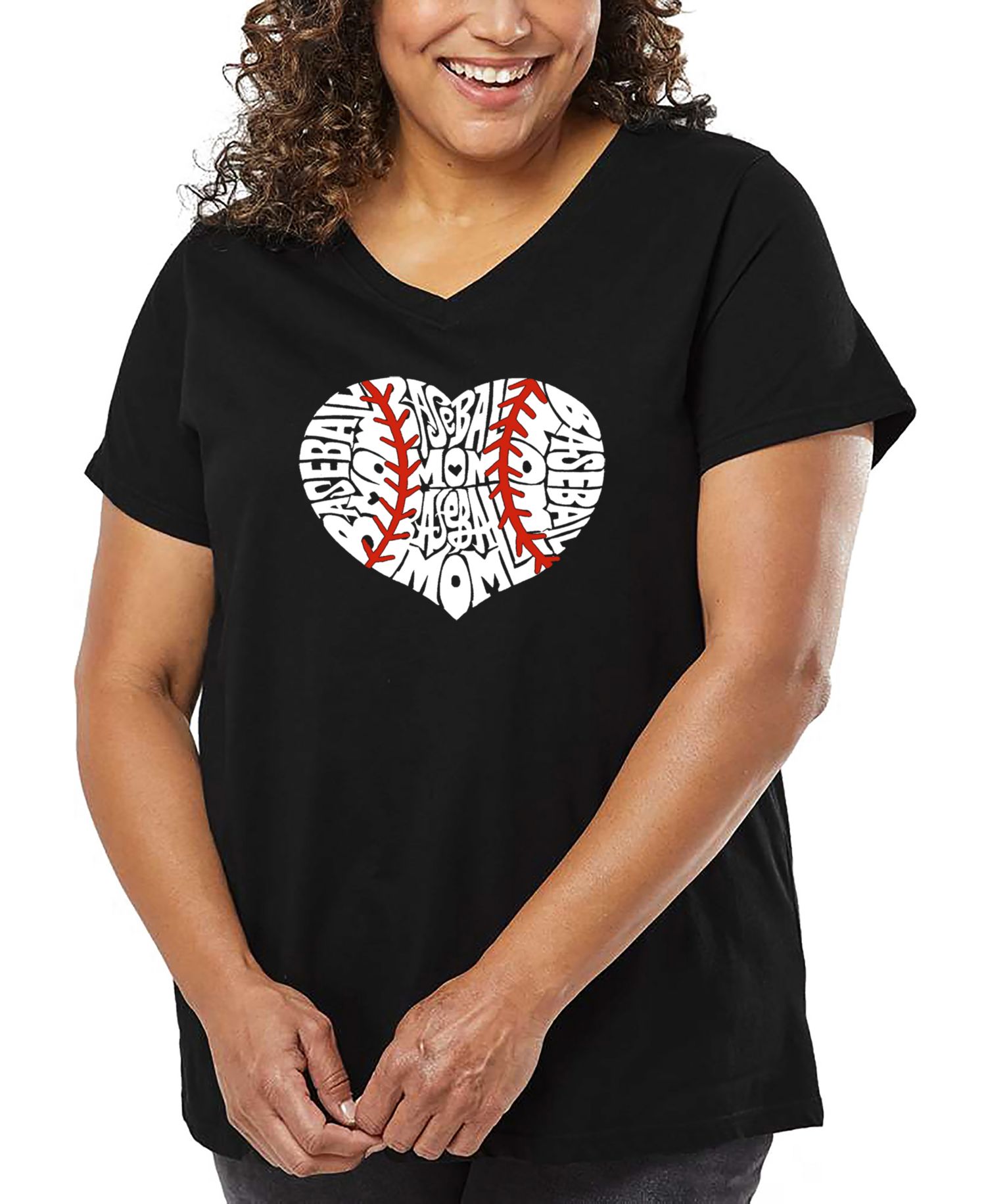 Plus Size Baseball Mom Word Art V-Neck T-Shirt