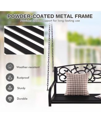 Patio Hanging Porch Swing 2-Person Outdoor Metal Swing Bench Chair w/ Chains