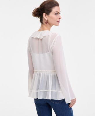 Women's Printed Ruffle-Collar Top, Macy's Exclusive