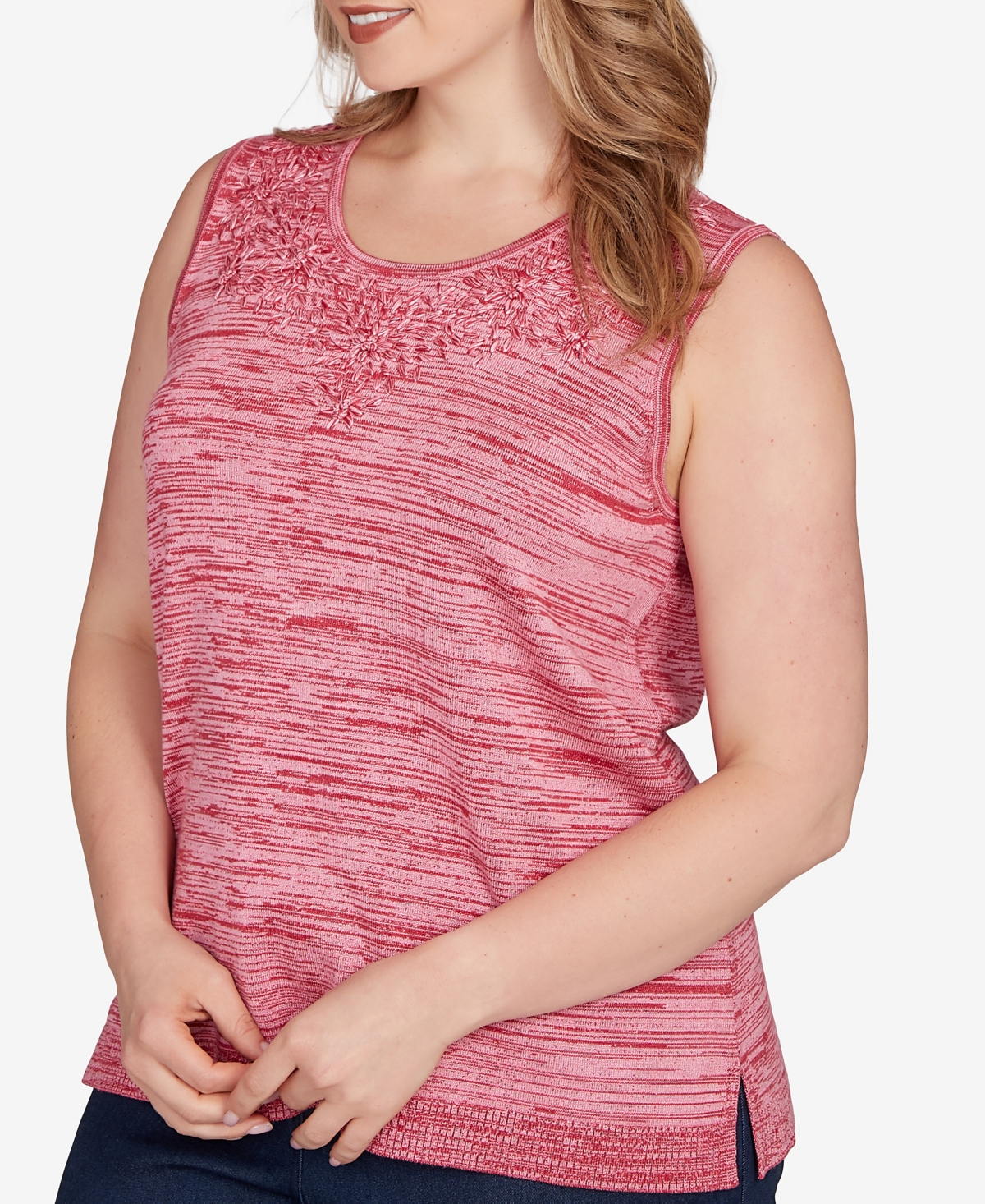 Ruby Rd. Plus Marled Knit Embroidered Tank Sweater