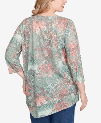 Plus Size Floral Patchwork Asymmetric Top