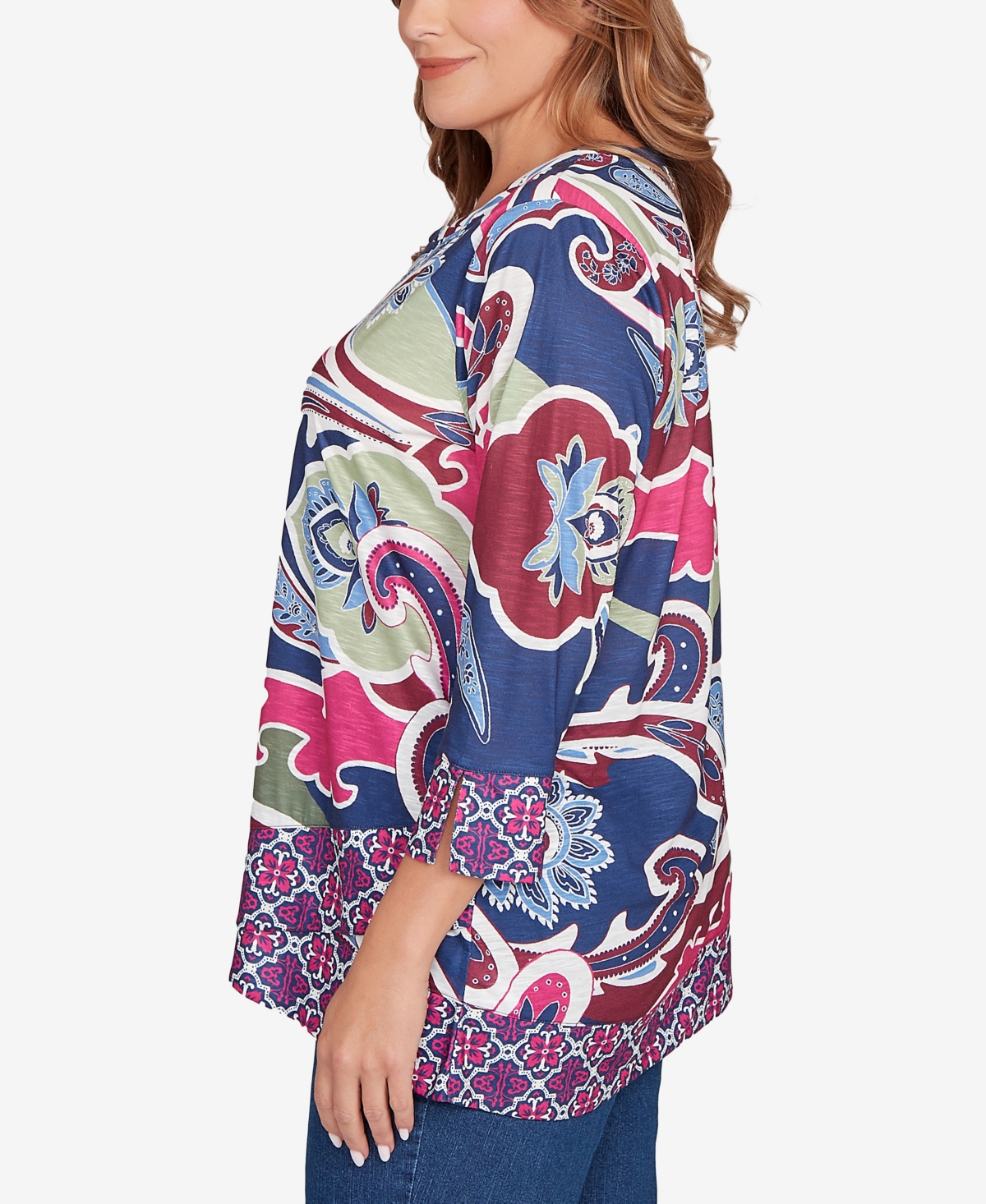 Ruby Rd. Plus Geo Paisley Border Top