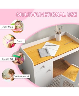 Kids Desk and Chair Set with Storage Drawer, Study Desk with Chair for Children for Arts &amp; Crafts, Snack Time, Homeschooling, Homework, White
