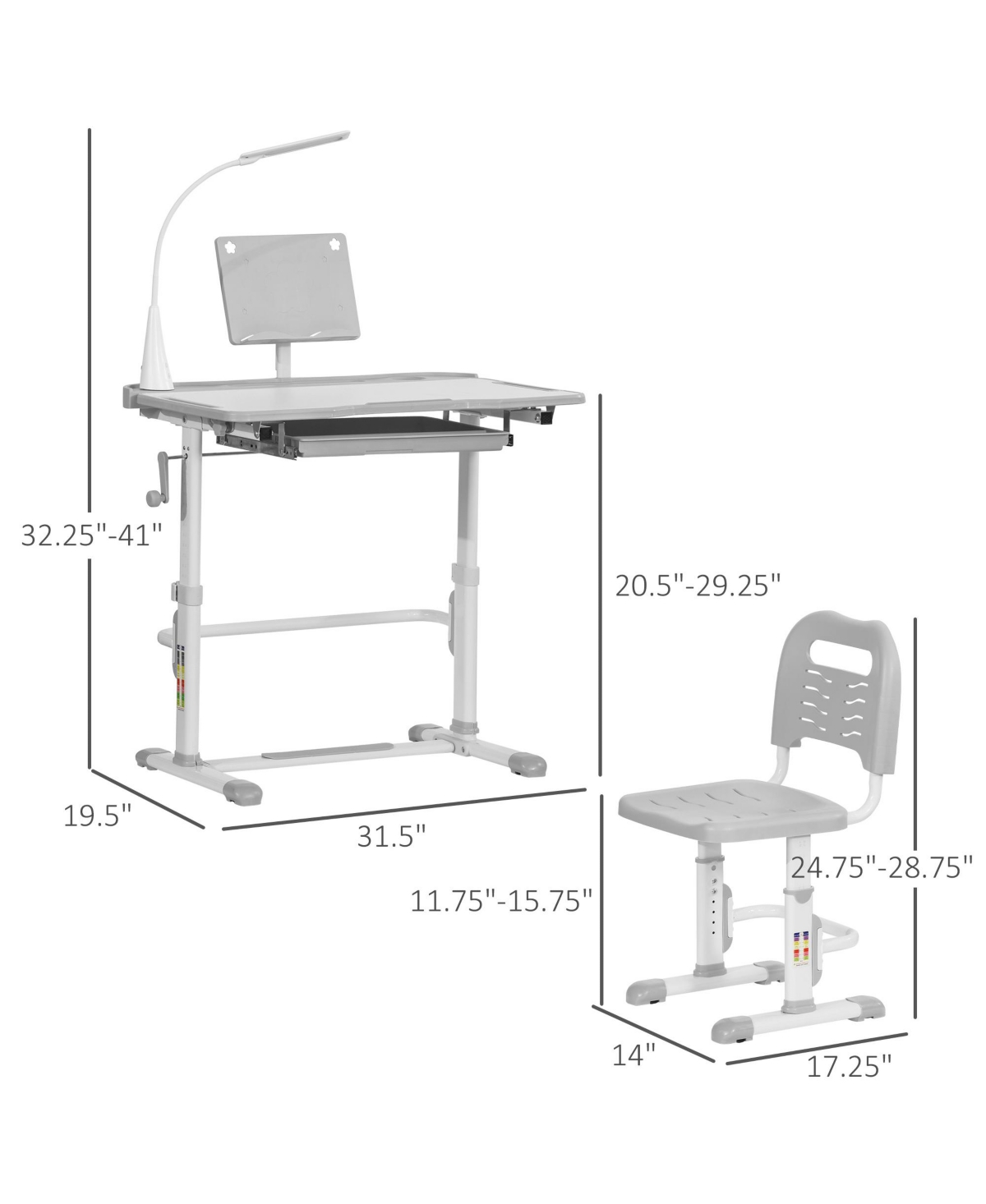 Qaba Kids Table and Chair Set, Activity Desk with Usb Lamp,