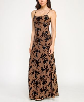 Juniors' Strappy Flocked Sleeveless Maxi Dress