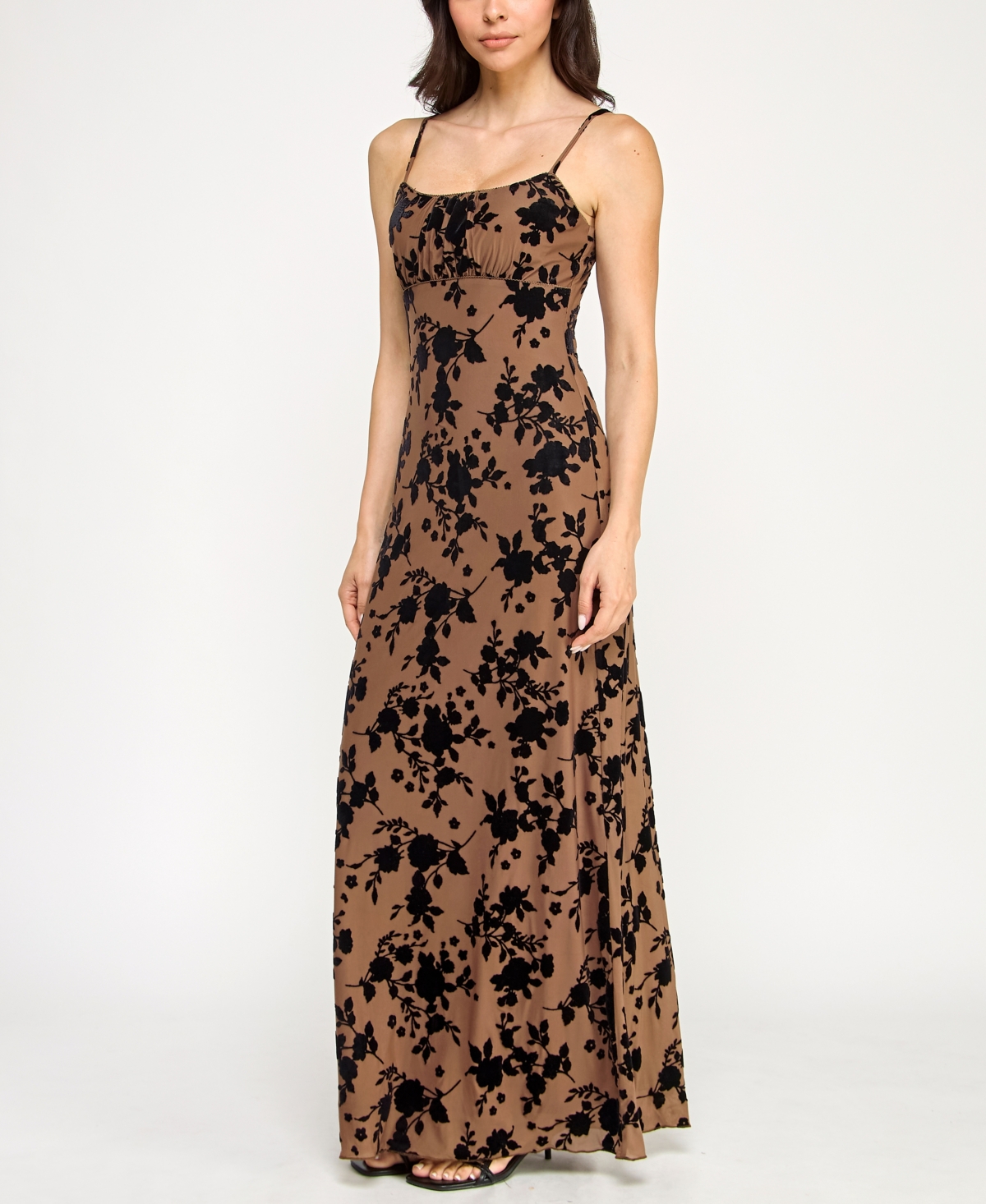 Row A Juniors' Strappy Flocked Sleeveless Dress In Brown