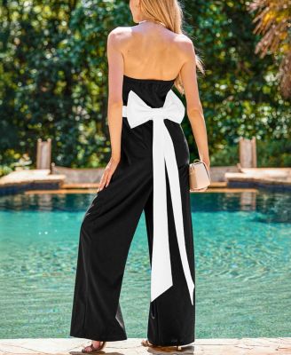 Women's Strapless Wide-Leg Jumpsuit with Contrast Bow