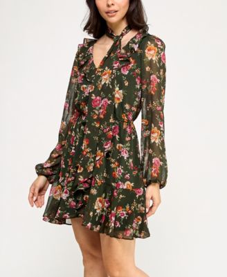 Juniors' Floral  Long Sleeve Dress