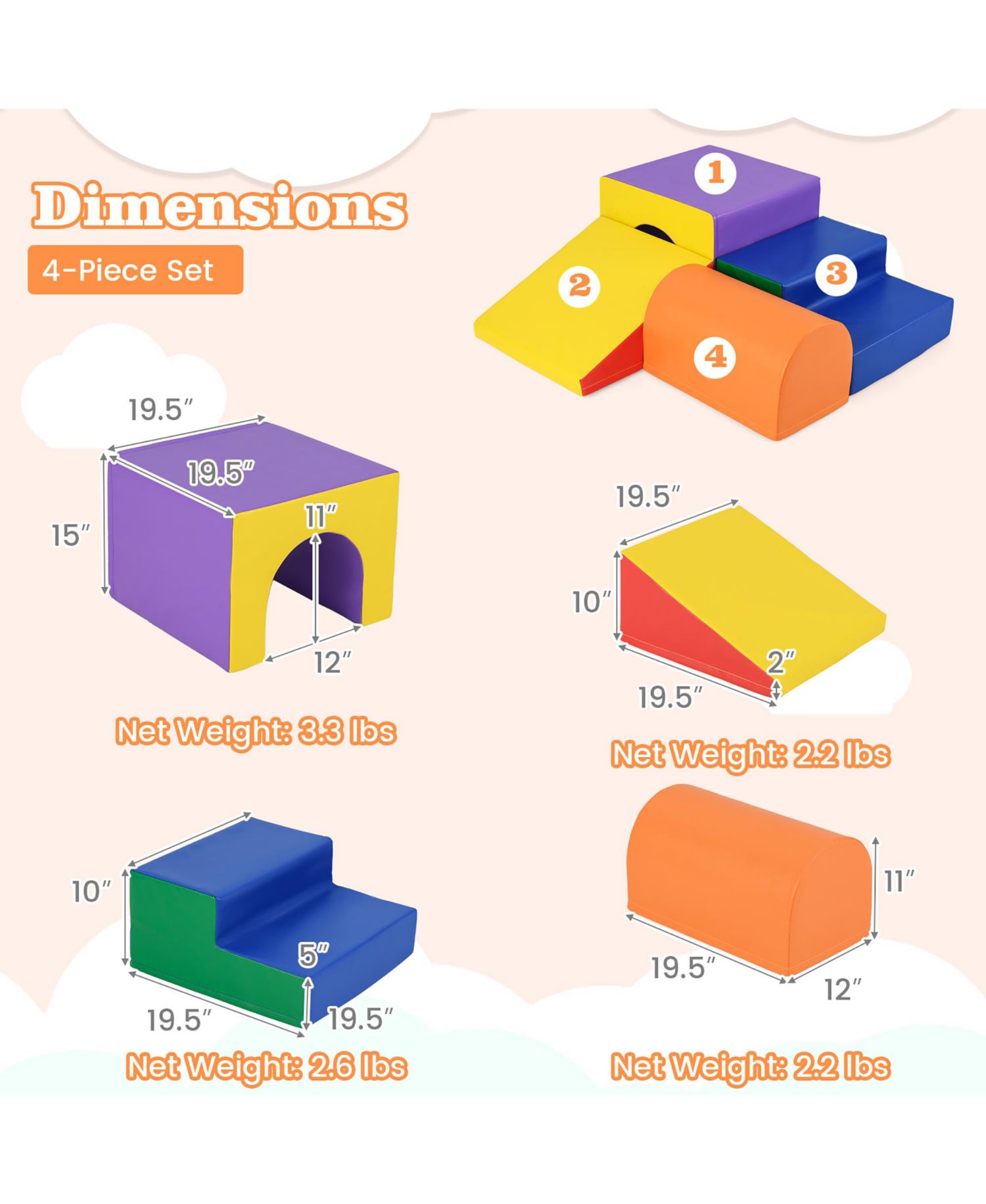 Kids Climb and Crawl Activity Playset Blocks w/ Waterproof PU Cover EPE Foam