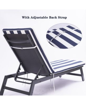 75 Inch Blue Striped Chaise Lounge Cushion Set with Removable Covers