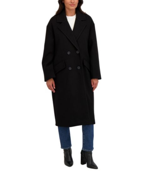 Женское пальто Sebby Collection Long Oversized Double Breasted Faux Wool, цвет: Чёрный