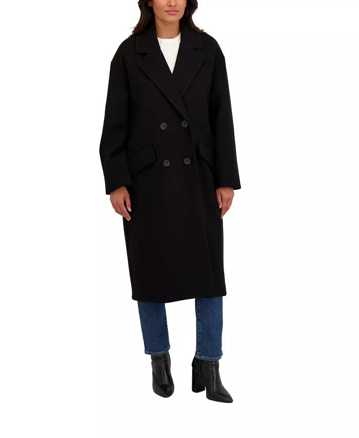 Women's Long Oversized Double Breasted Faux Wool Coat - thumbnail 9