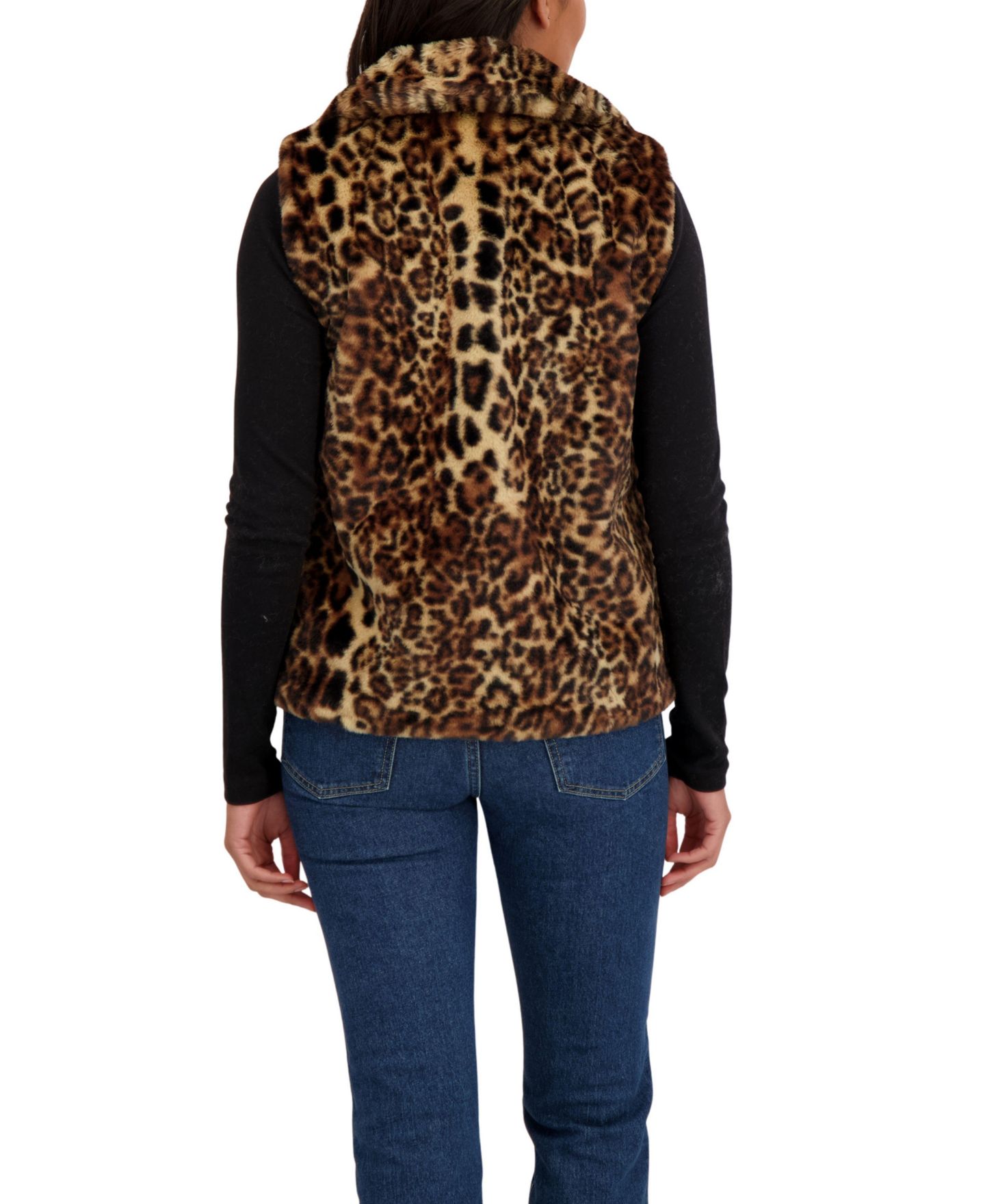 Женский жилет Sebby Collection Faux Fur Notch Collar Vest, цвет: Леопардовый — фото 2
