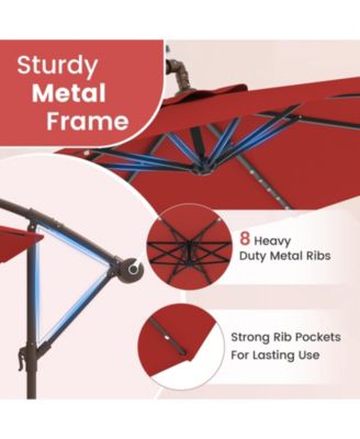 10 Feet Solar Offset Hanging Umbrella with 40 Lamp Beads and Solar Panel