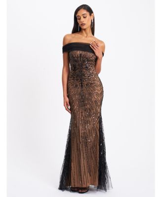 Women's Qeturah Embroidered Sequin Off Shoulder Mesh Gown