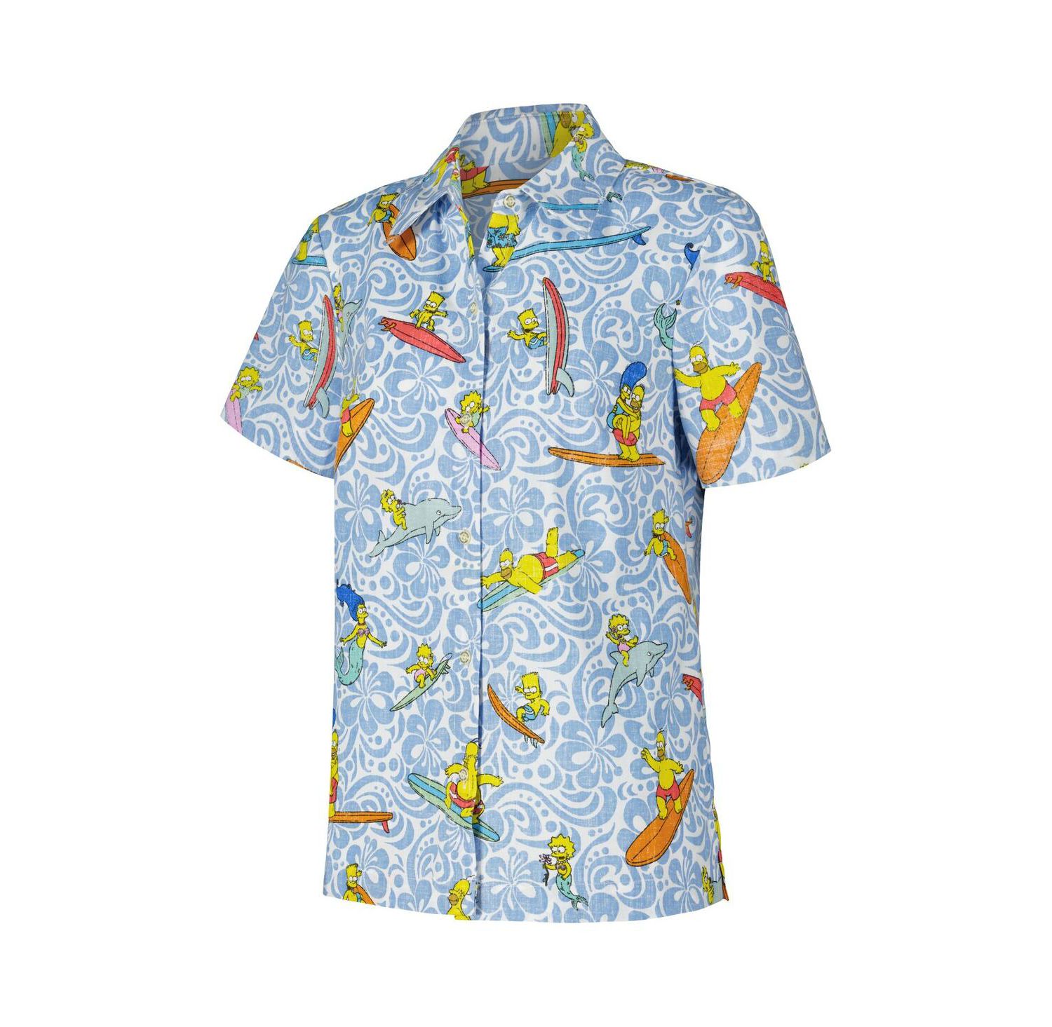 Women's Light Blue The Simpsons Cowabunga Relaxed Button-Up Shirt