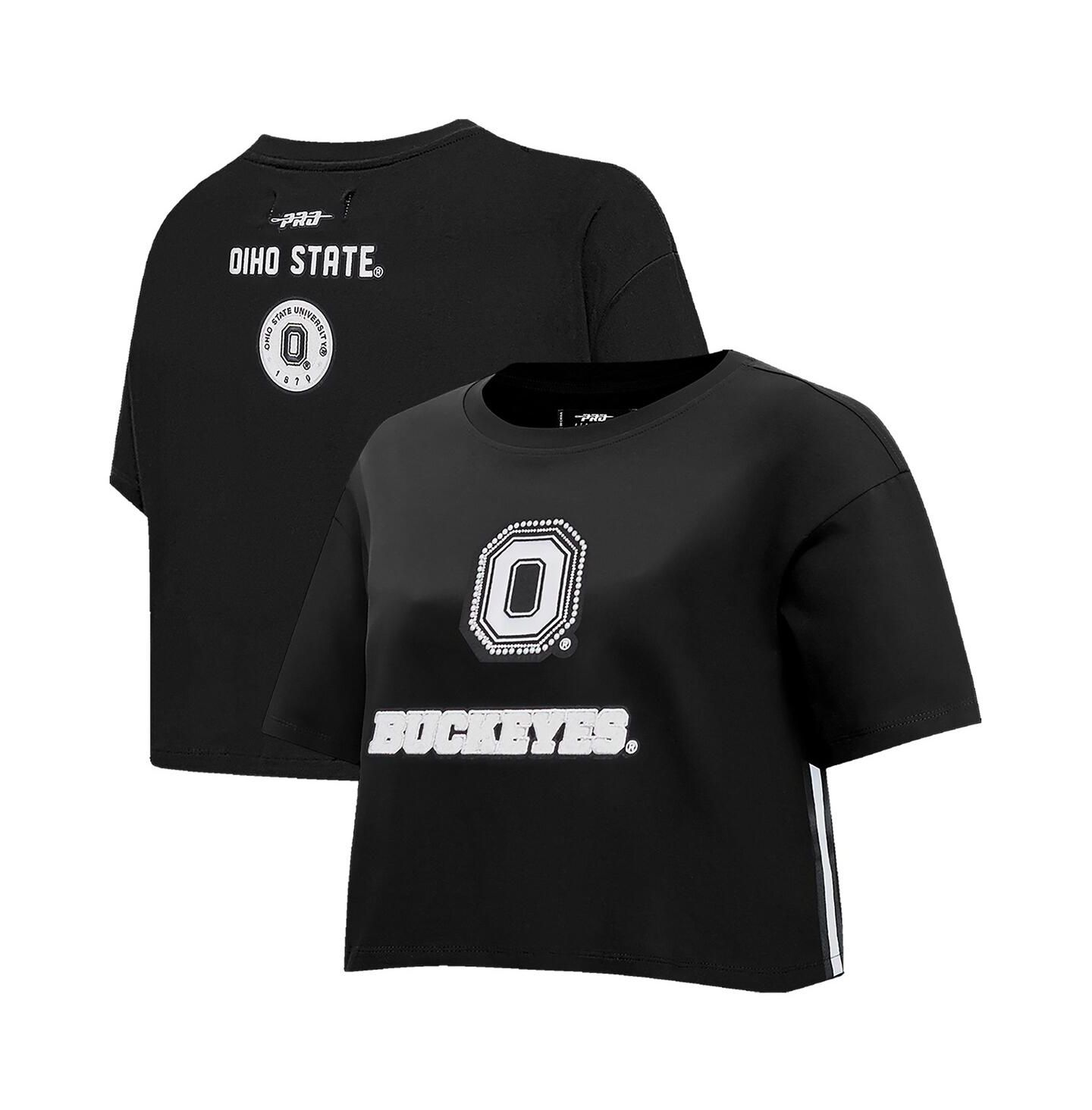 Женская футболка Pro Standard Black Ohio State Buckeyes Rhinestone Boxy Cropped — фото 1