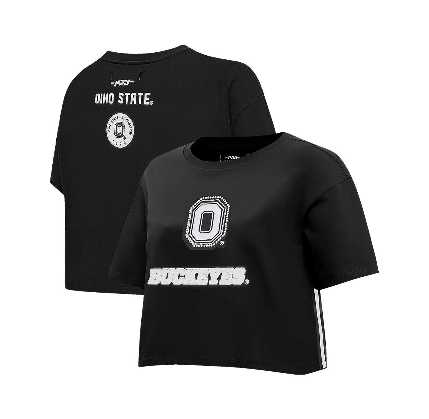 Women's Black Ohio State Buckeyes Rhinestone Boxy Cropped T-Shirt