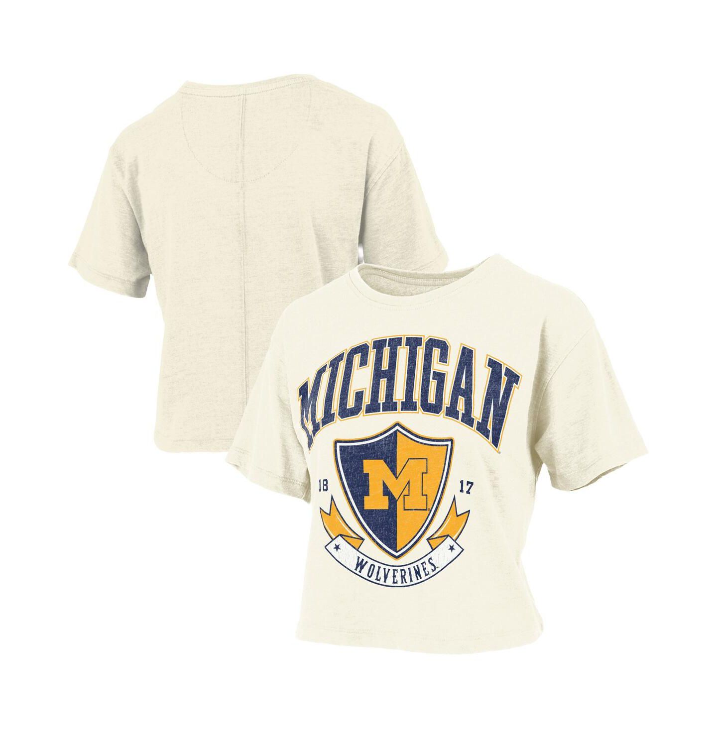 Женская футболка Pressbox Cream Michigan Wolverines Buckler Vintage Cropped — фото 1