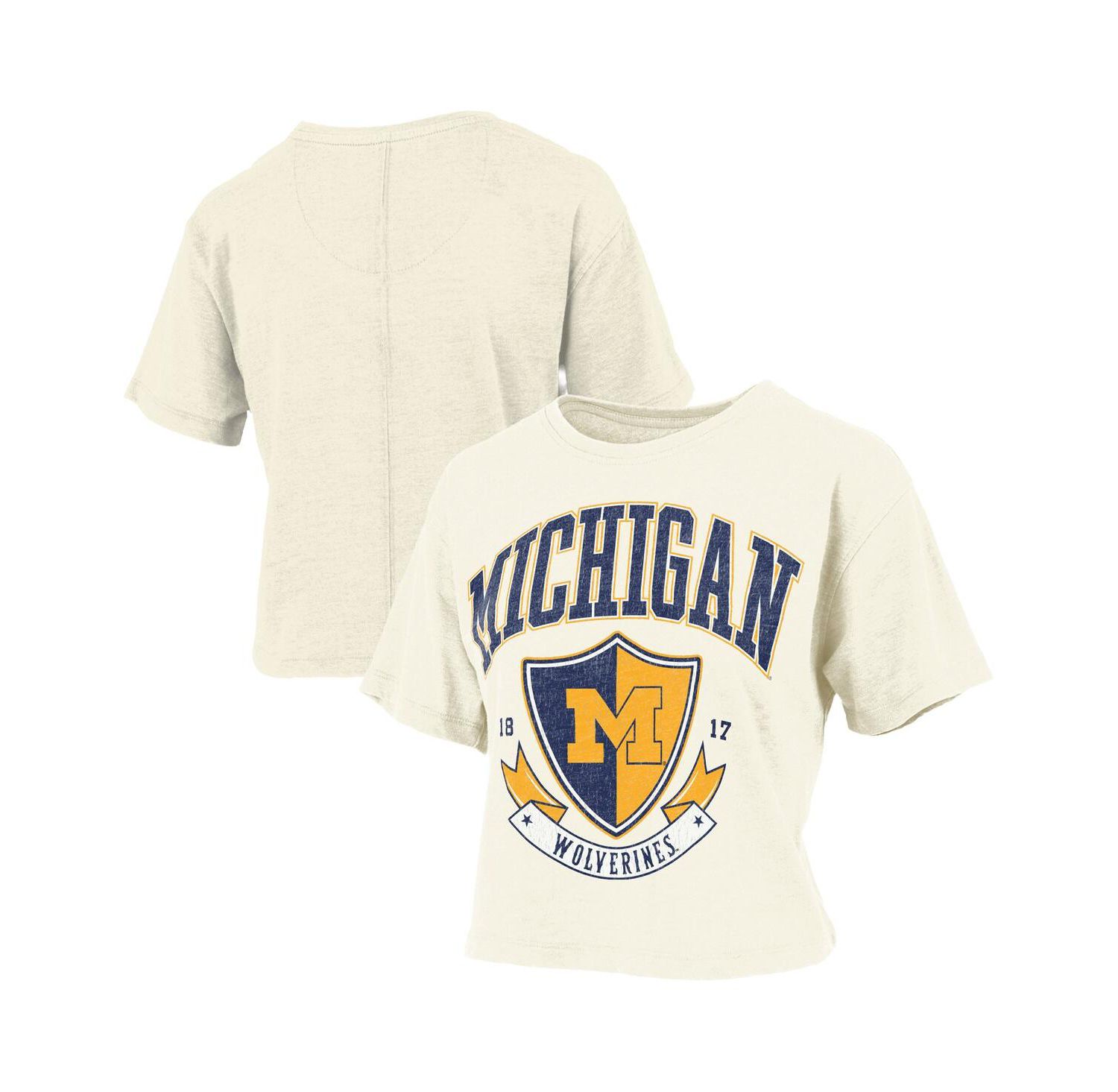 Women's Cream Michigan Wolverines Buckler Vintage Cropped T-Shirt