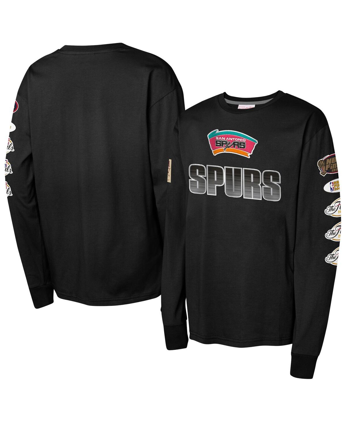 Mitchell & Ness Kids' Big Boys And Girls Black San Antonio Spurs Hardwood Classics All Over Long Sleeve T-shirt In Blue