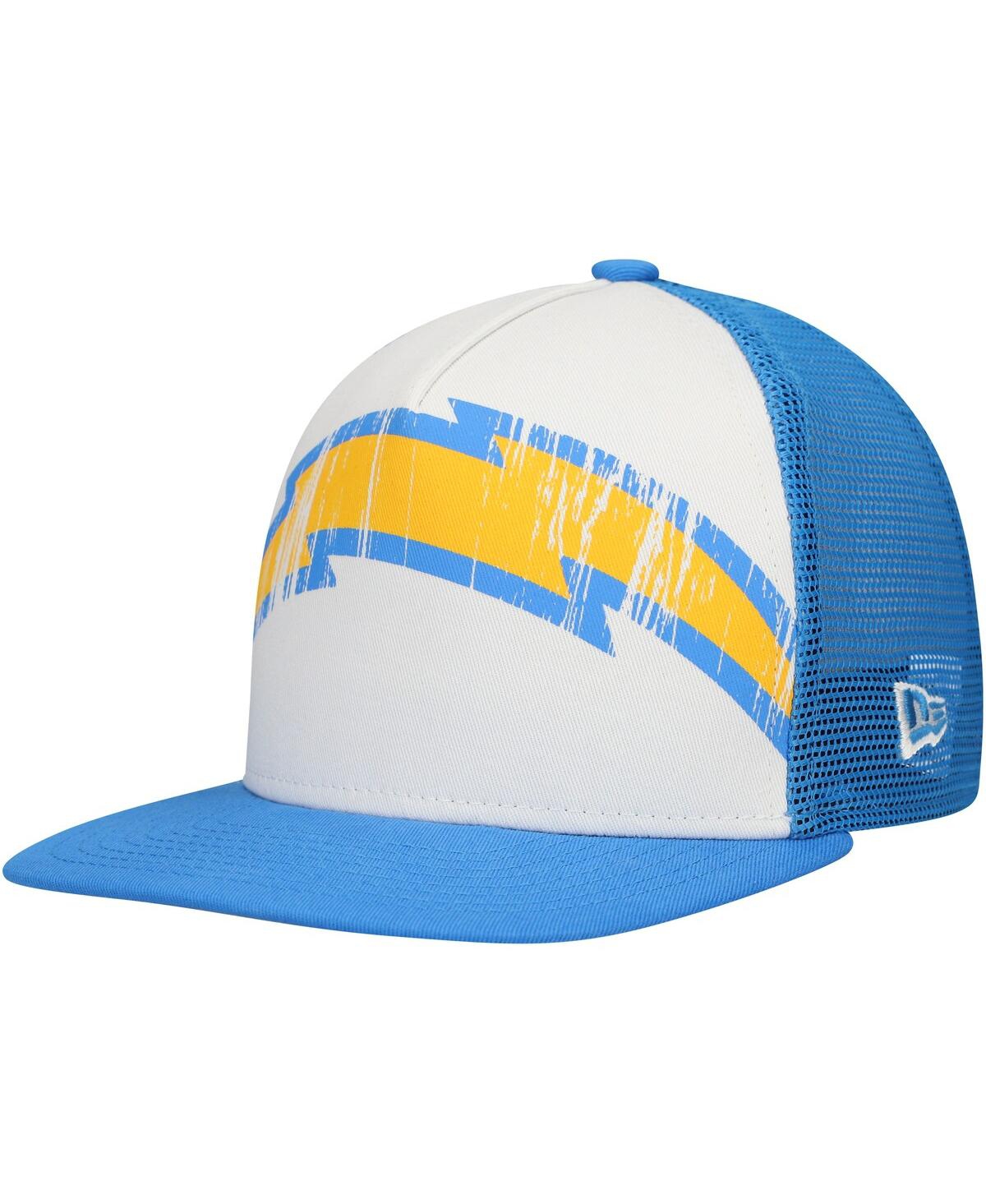 New Era Big Boys And Girls White/powder Blue Los Angeles Chargers Distressed 9fifty A-frame Snapback Hat In Blue