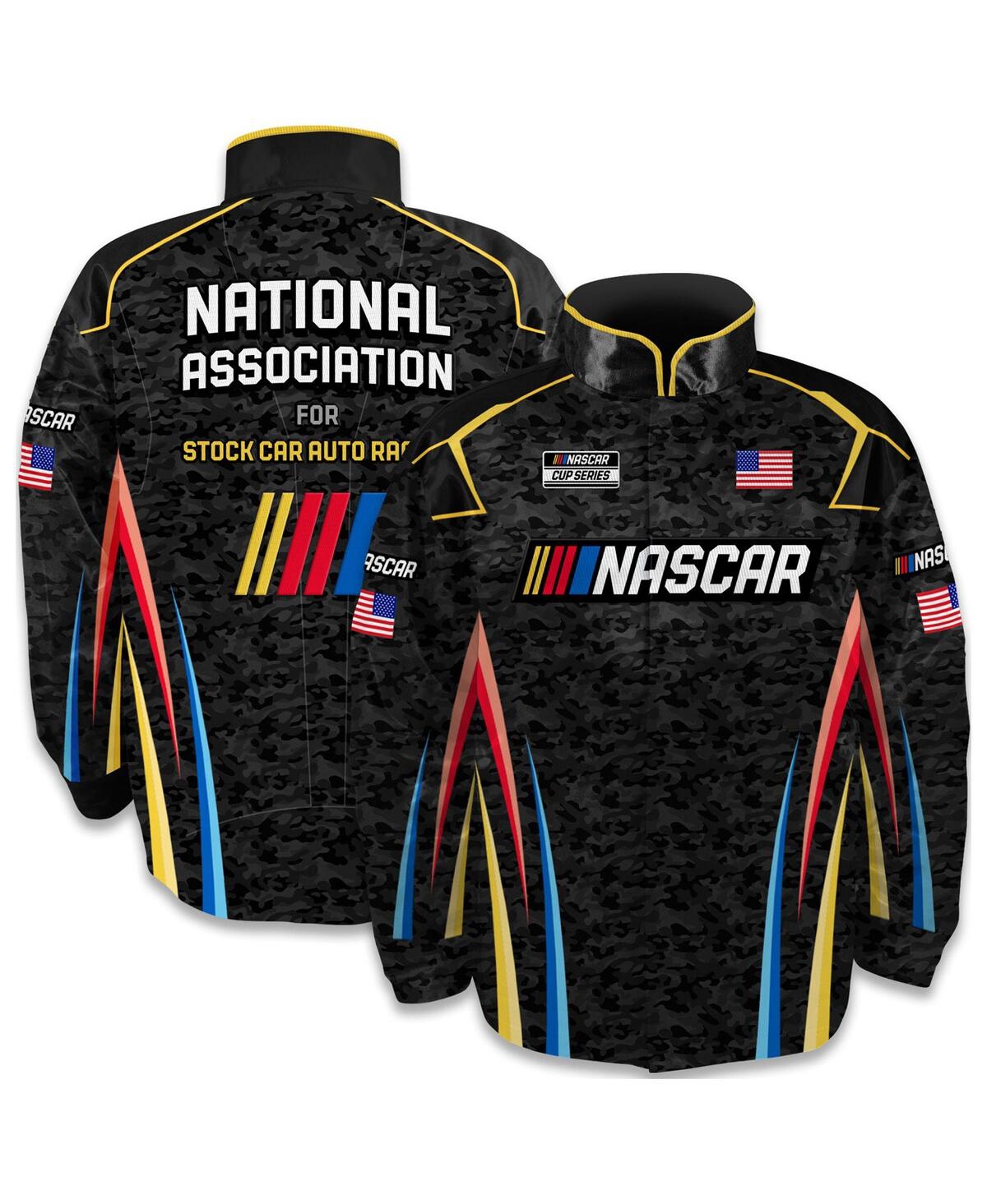 Checkered Flag Sports Men's Black Nascar Full-snap Nylon Uniform Jacket In Black
